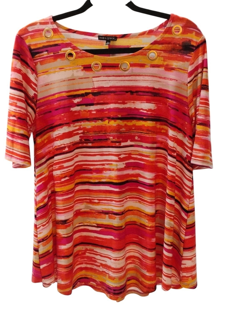 Ava Grace Multicolor Striped Grommet Neck Tunic - Pink/Orange/Yellow SZ L